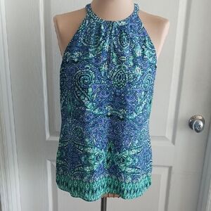 Cynthia Rowley Blue and Green Paisley Tank Top